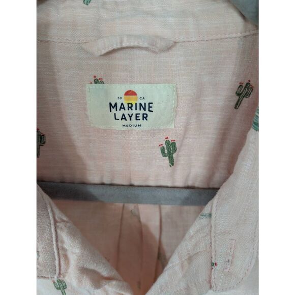 Marine Layer Ward Short Sleeve Button Down men's medium pink cactus beachy - Picture 5 of 9